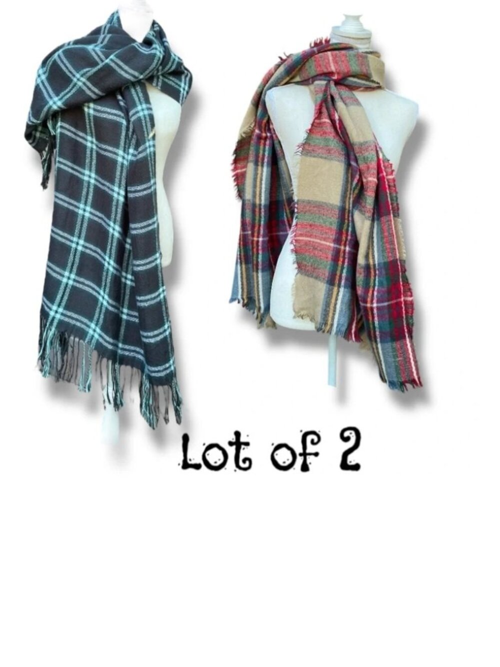 Plaid Scarf Set Blanket Oversized Long One Size